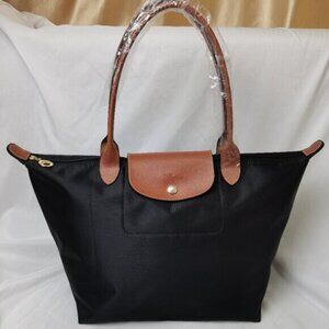 Black Longchamp Handle Bag Le Pliage Nylon Tote Shoulder Bag